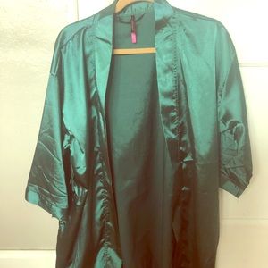Green silky robe.